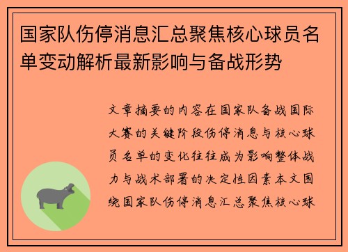 国家队伤停消息汇总聚焦核心球员名单变动解析最新影响与备战形势